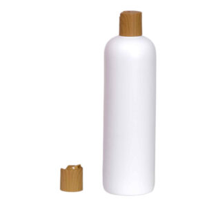 Botella 500 ml blanca tapón disc top imitación madera